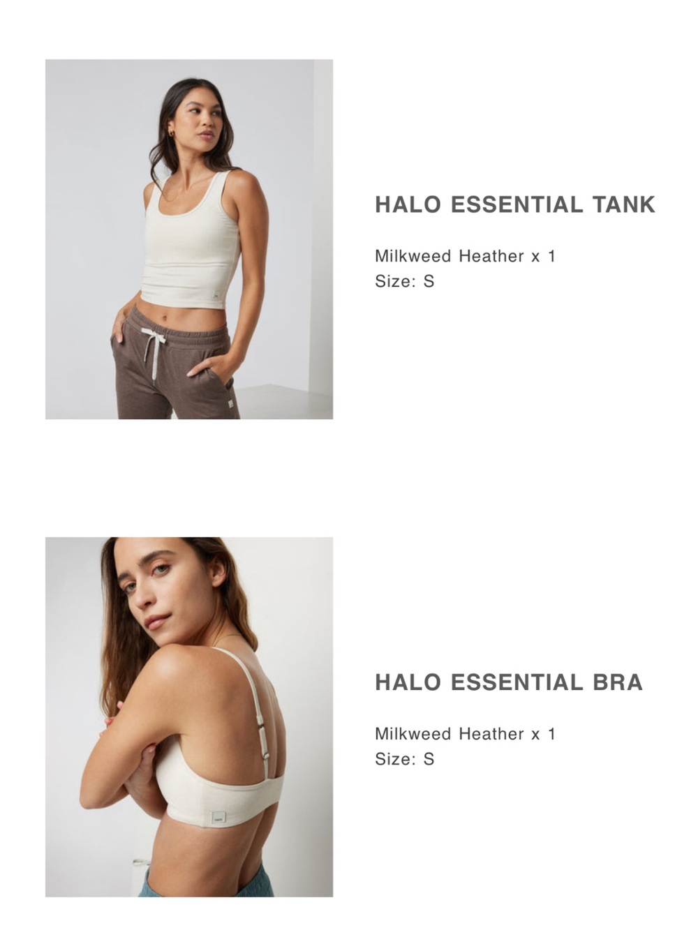 Halo Essential Tank - Milkweed Heather Cream tank / bra vouri size small